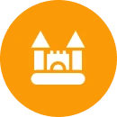 Simplified castle illustration on orange backdrop