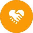 Heart-shaped handshake symbol on orange