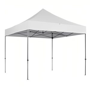 White pop-up canopy tent with adjustable legs.