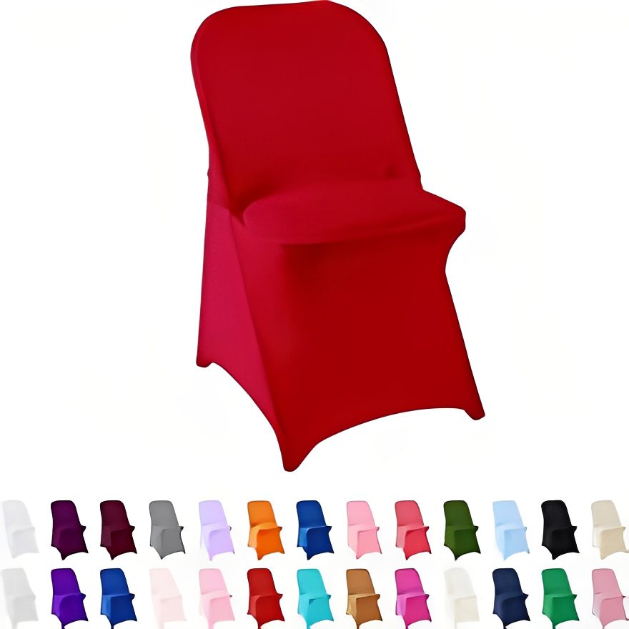 Red chair cover with various color options displayed below.